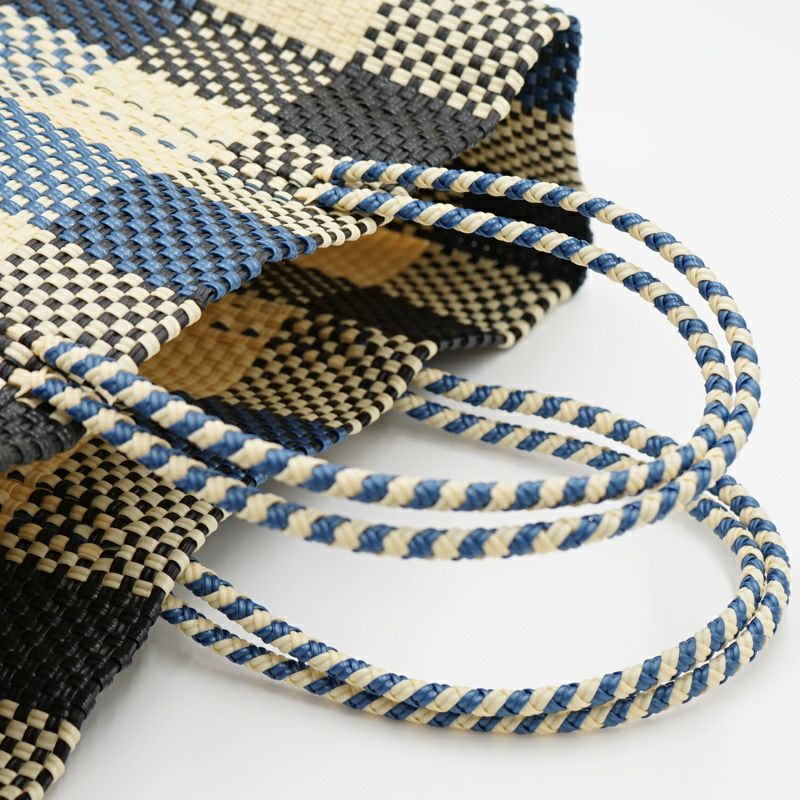 MERCADO BAG - 3 COLORS CHECK - Metallic Blue / Cream / Black