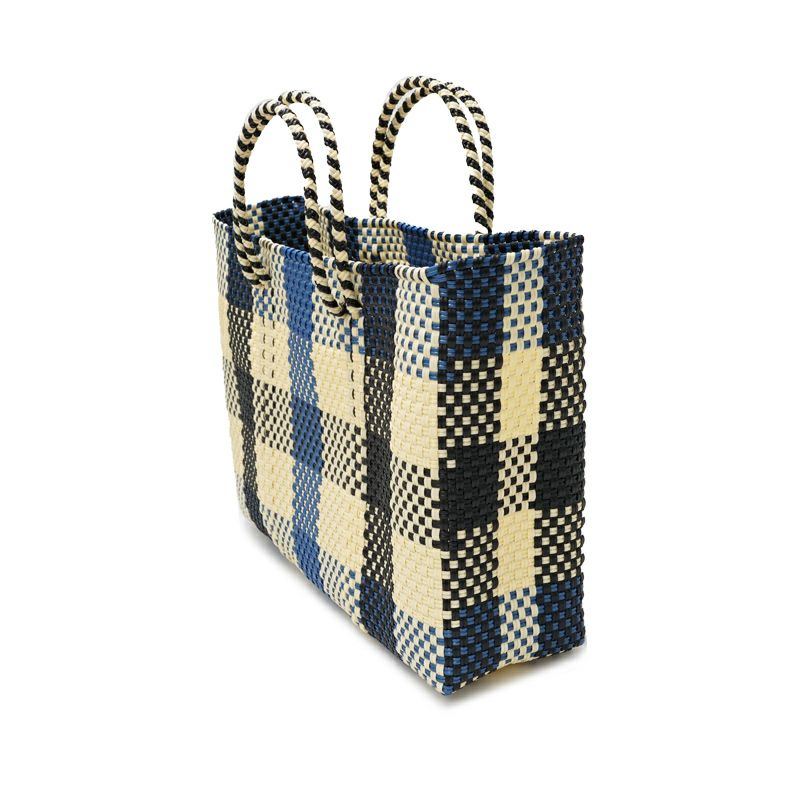 新品完売品　LeToteレトラメルカドバッグ3 COLORS CHECK（M） MERCADO BAG - 3 COLORS CHECK - SHORT STYLE - Metallic Blue