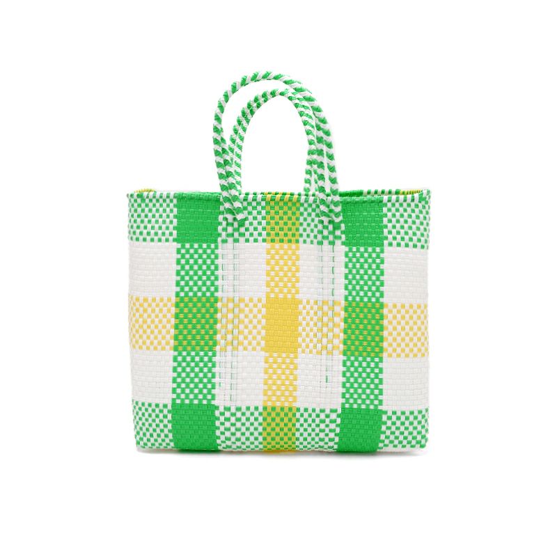 50%OFF】MERCADO BAG - 3 COLORS CHECK - Light Green / White