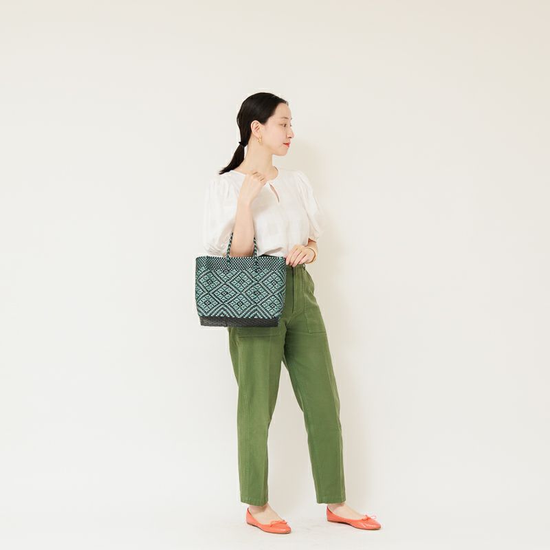 メルカドバッグ　green 2way MERCADO BAG - ROMBO - Dark Green / White (XS) | Letra
