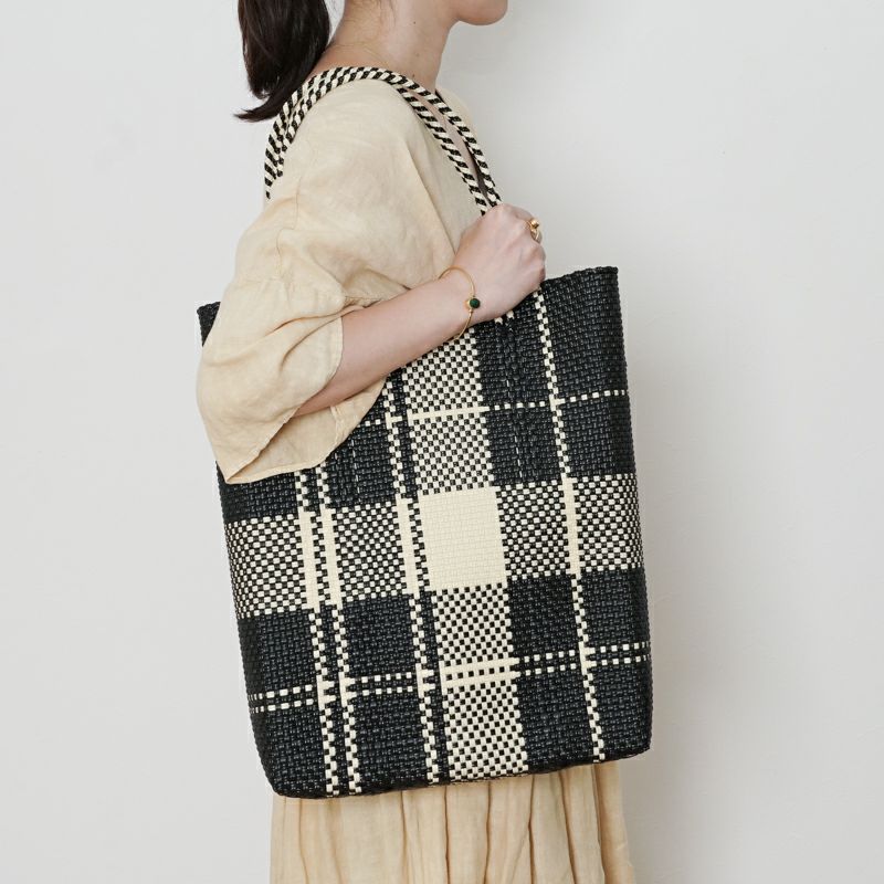 MERCADO BAG - LONG STYLE - MIX LINE - Black/Cream | Letra｜レトラ