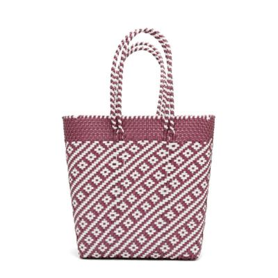 MERCADO BAG - ROMBO LINE - Metallic Pink / White - (BOAT STYLE)