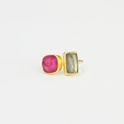 TURQUIA - RING - 2STONES - LABRADORITE & RUBY