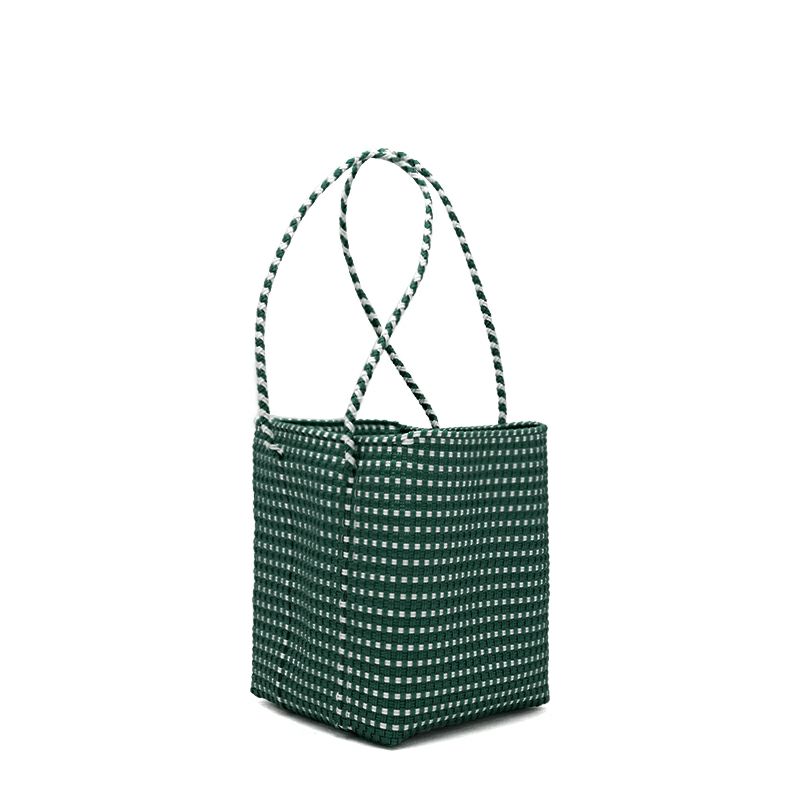 MERCADO BUCKET - MINI CHECK - Dark Green / White - (LONG HANDLE 