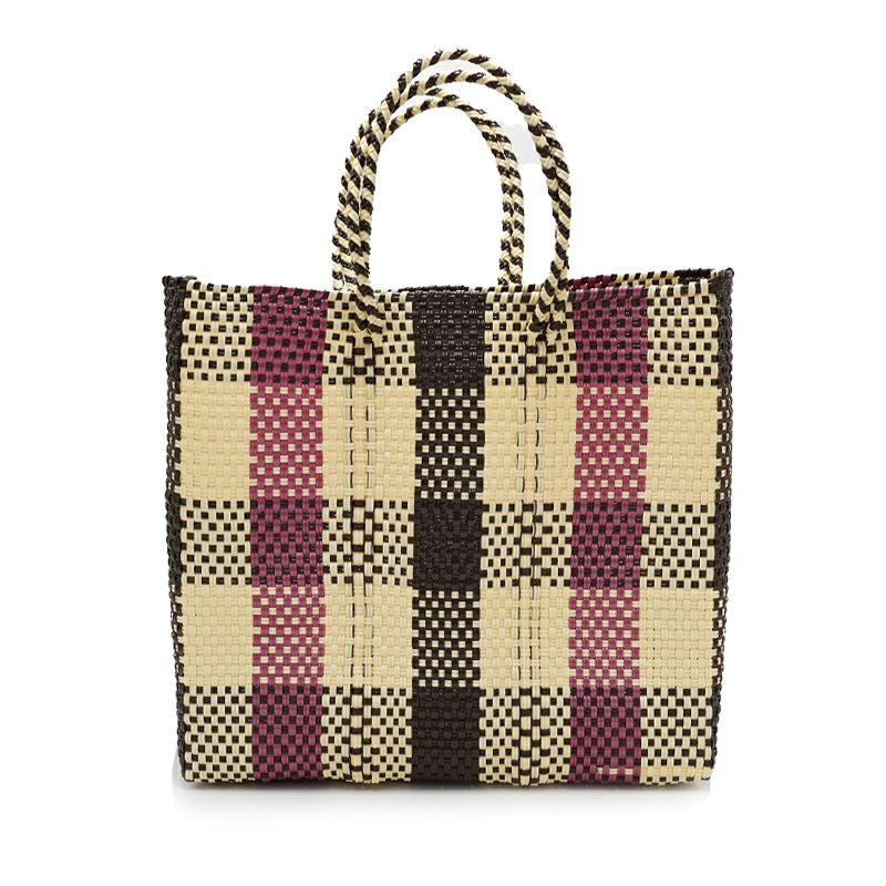 MERCADO BAG - 3 COLORS CHECK - Cream/Metallic Pink/Brown (M