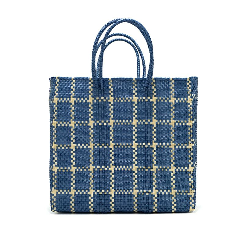 リキマユレトラバック MERCADO BAG - 3 COLORS CHECK - Metallic Blue / Cream / Black