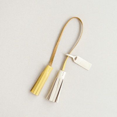 LEATHER DOUBLE TASSEL - MINI - Yellow / Cream