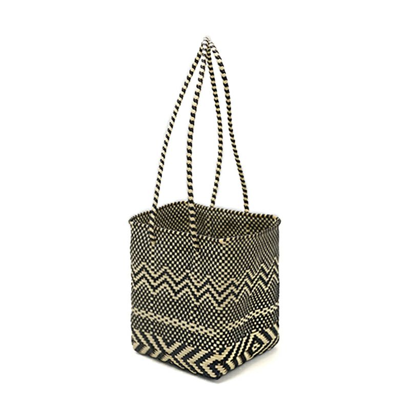MERCADO BUCKET - WOVEN - Black / Cream (LONG HANDLE) | Letra