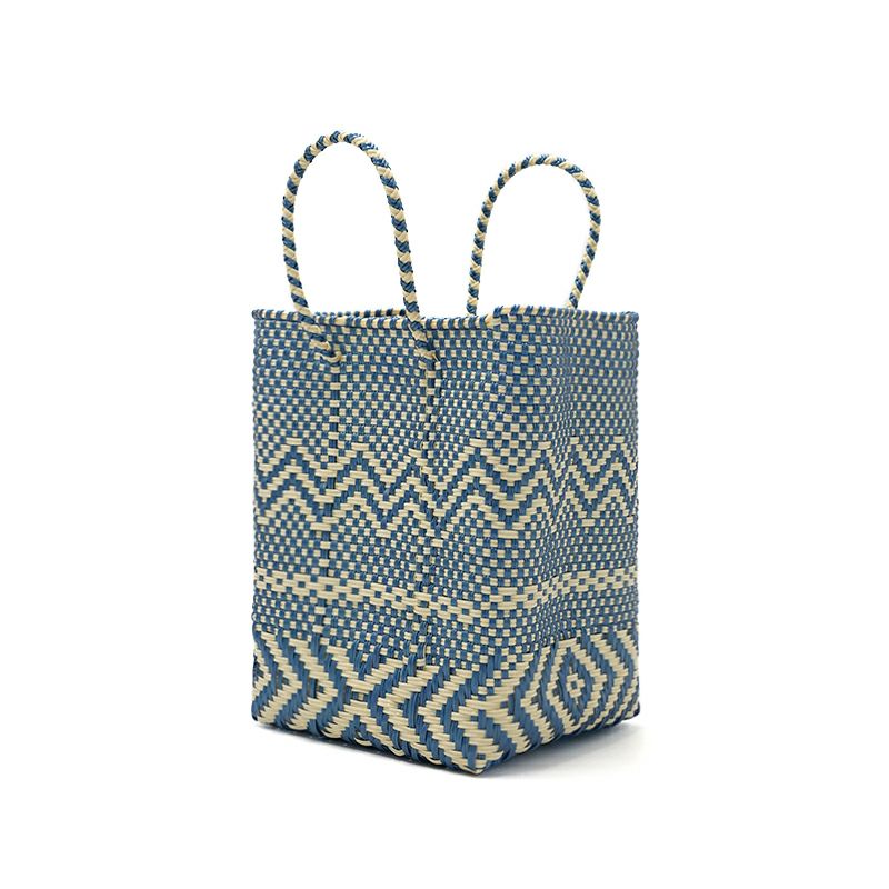 MERCADO BUCKET - WOVEN - Metallic Blue / Cream (SHORT HANDLE