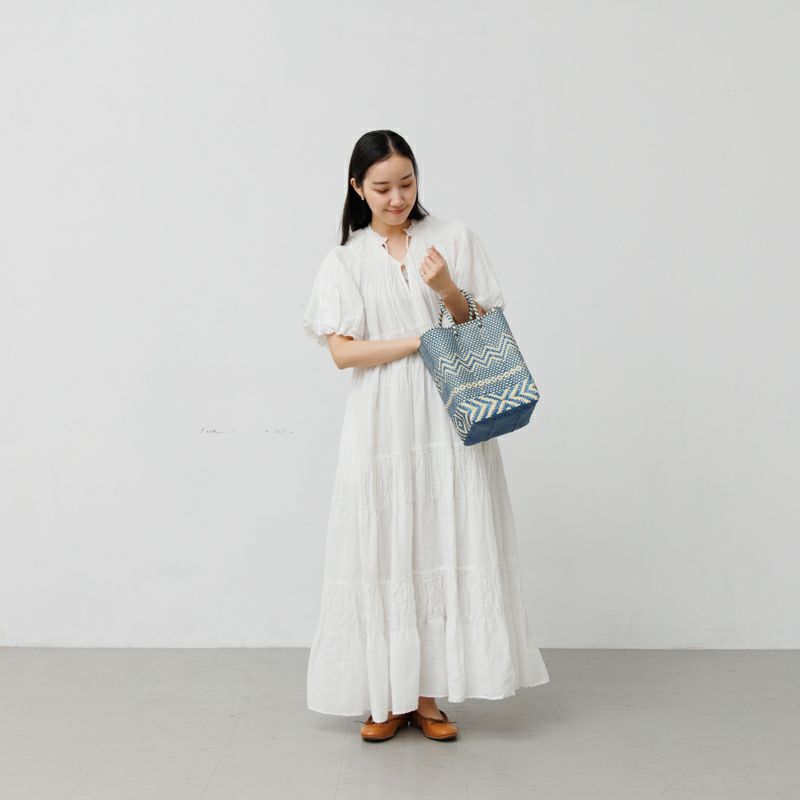 MERCADO BUCKET - WOVEN - Metallic Blue / Cream (SHORT HANDLE