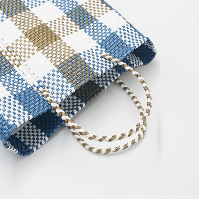 MERCADO BAG - 3COLORS CHECK - White / Metallic Blue / Gold