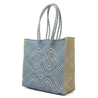 MERCADO BAG - CANGREJO - LONG HANDLE - Metallic Blue / Gold / Cream  (M)