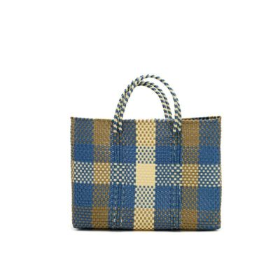 MERCADO BAG - 3COLORS CHECK -  Metallic Blue / Gold / Cream (SHORT S)