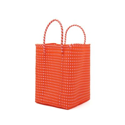 MERCADO BUCKET - MINI CHECK - Orange / Pink (SHORT HANDLE)
