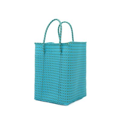 MERCADO BUCKET - MINI CHECK - Light Blue / Metallic Green (SHORT HANDLE)