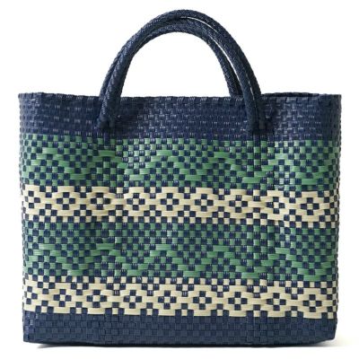 MERCADO - BIG BAG - Navy / Metallic Green / Cream