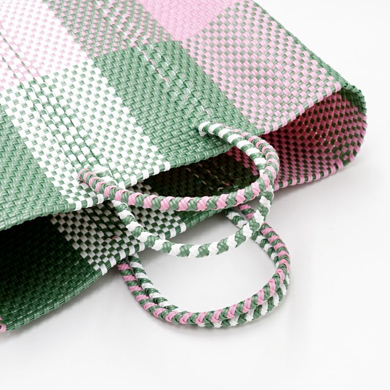 （やっち様）レトラ2点メルカドバッグMサイズ グリーン・ピンク MERCADO BAG - BLOCKS - Metallic Green / Pink / White (SHORT S