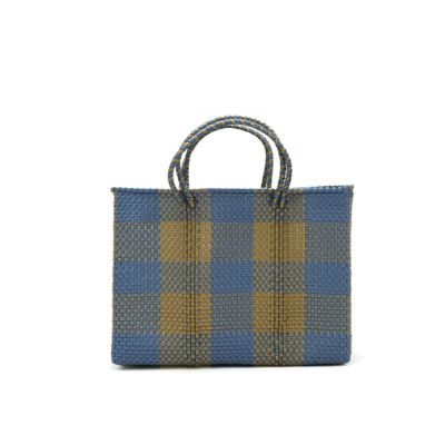 美品　レトラ　メルカドバッグ　チェック　ネイビー×ホワイト　ショートS 美品 レトラ メルカドバッグ チェック ネイビー×ホワイト