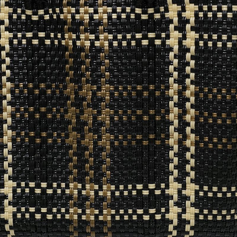 MERCADO BAG - LINE CHECK - LONG HANDLE - Black / Cream / Gold / (S