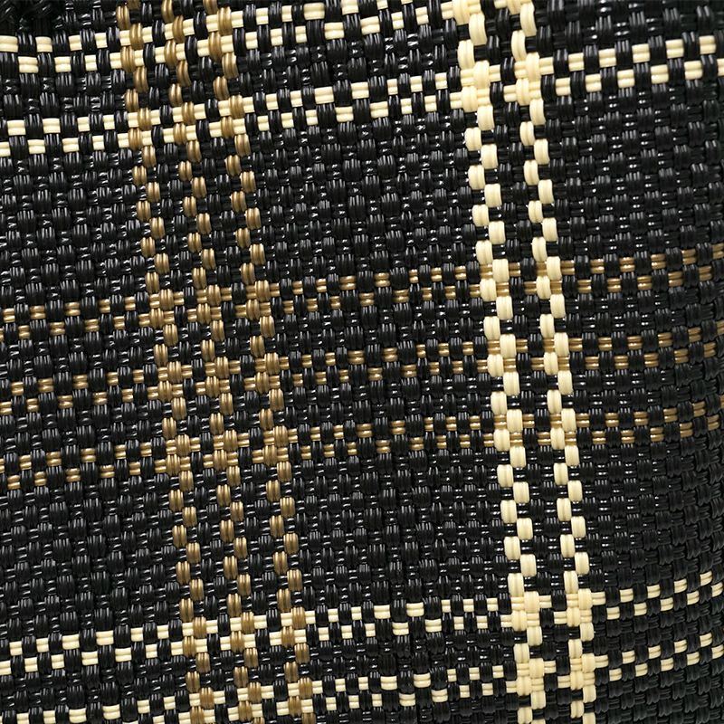 MERCADO BAG - LINE CHECK - LONG HANDLE - Black / Cream / Gold / (M