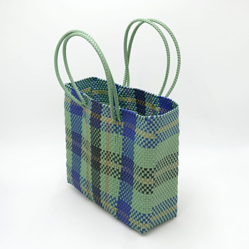 レトラ　中型かごバッグ 青緑チェック レトラ メルカド バッグ グリーン チェック柄 - メルカリ
